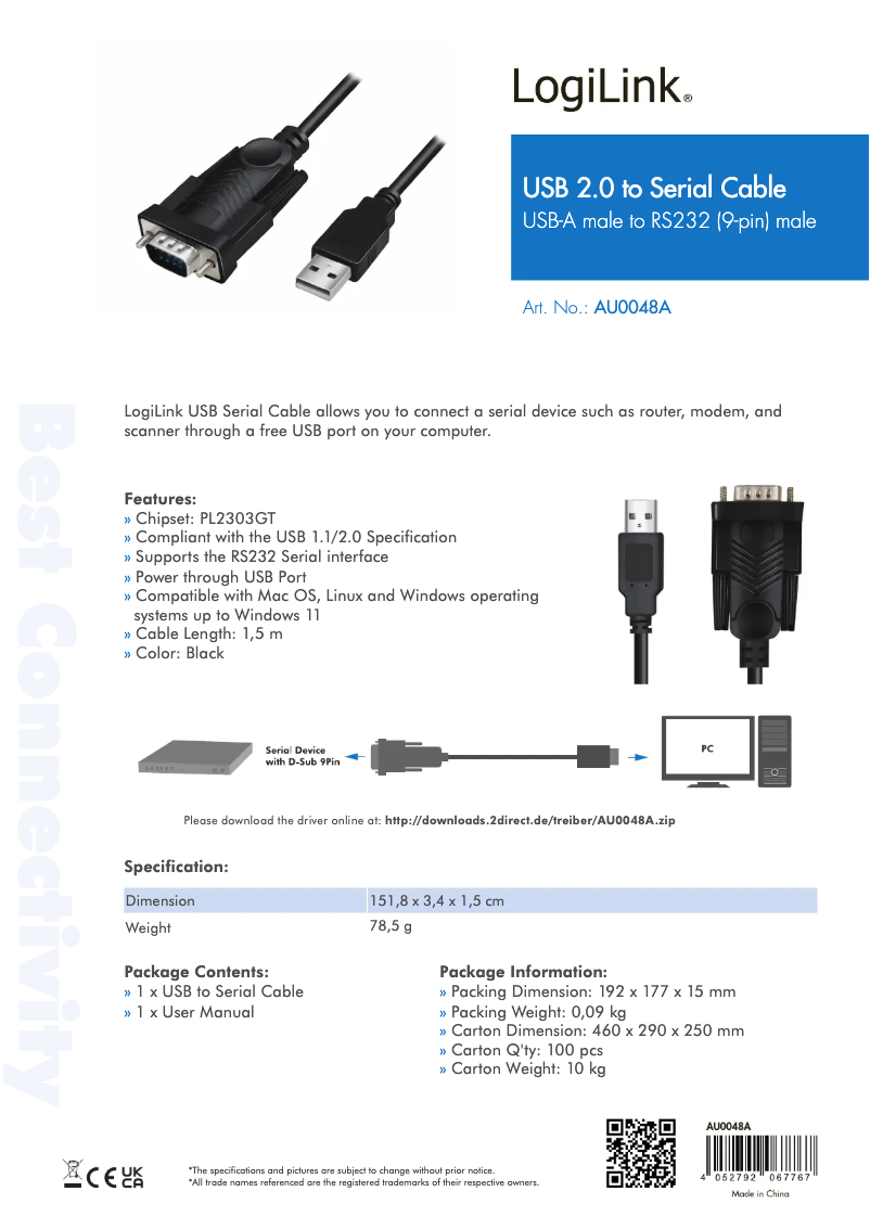 Page 1 de la notice Manuel utilisateur LogiLink AU0048A
