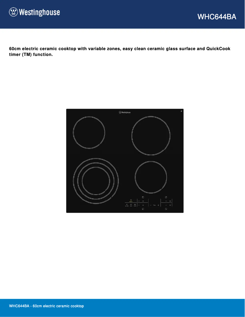 Page 1 de la notice Fiche technique Westinghouse WHC644BA