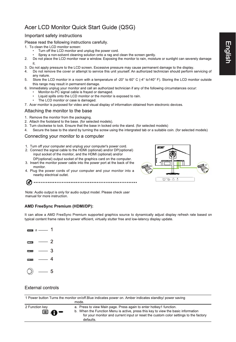 Page n°1 - Guide de démarrage rapide Acer XV272LV