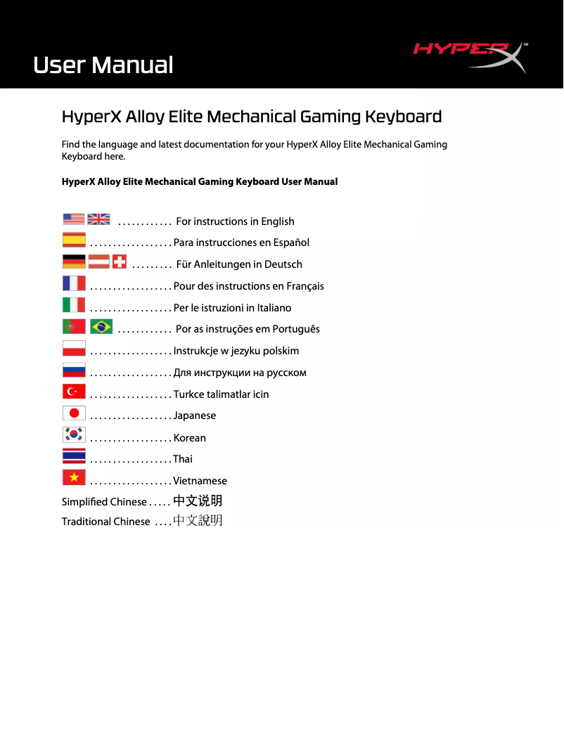 Page 1 de la notice Manuel utilisateur HyperX Alloy FPS Pro