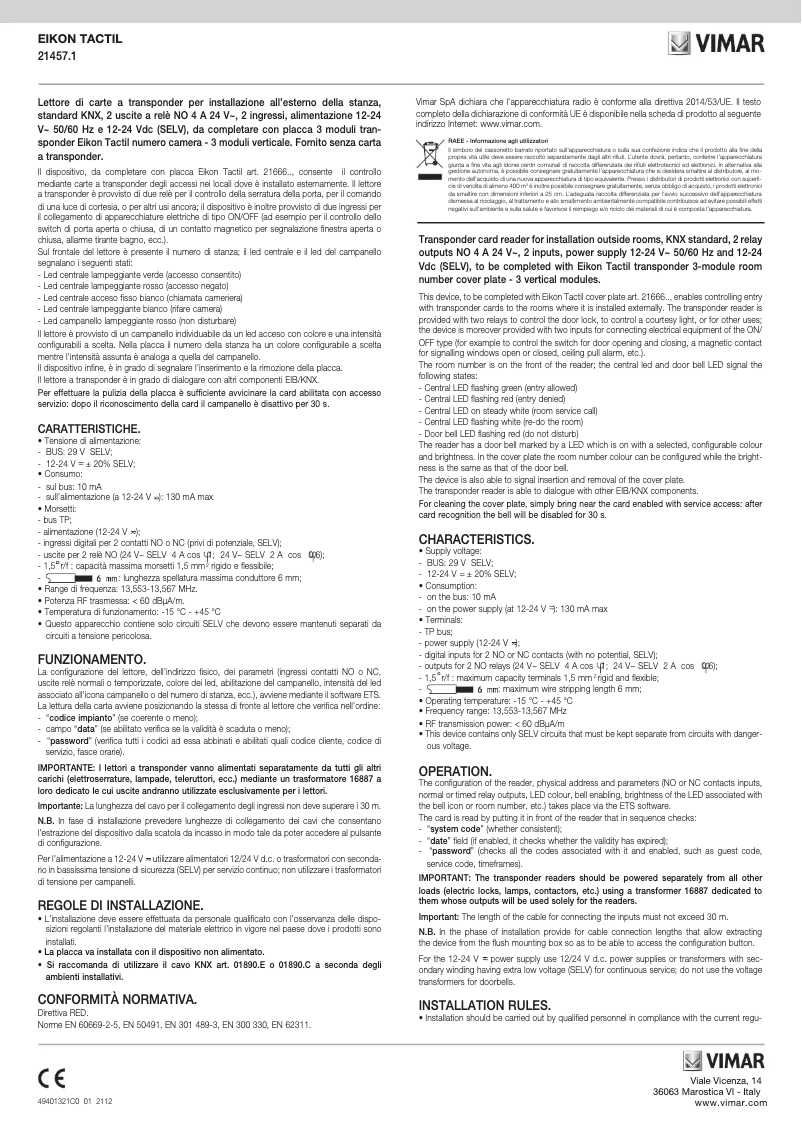 Page 1 de la notice Instructions / montage Vimar 21457.1