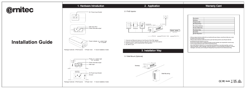 Page 1 de la notice Manuel utilisateur Ernitec ELECTRA-POE-30W