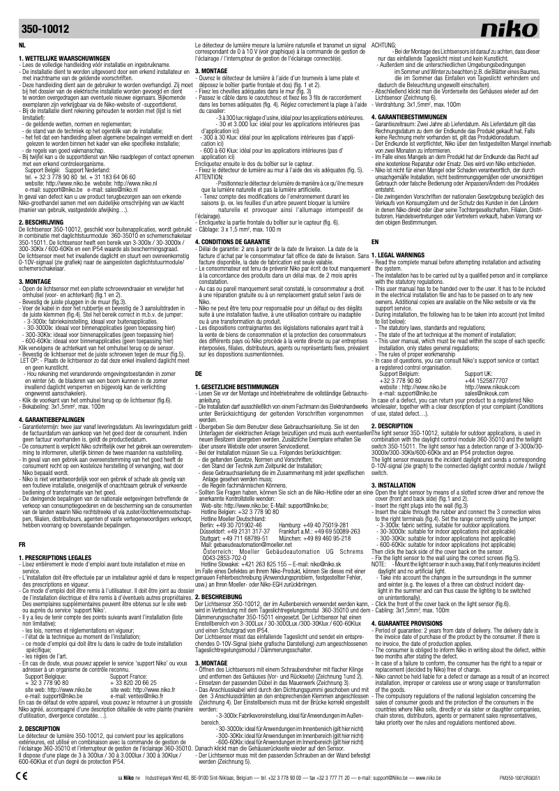 Page 1 de la notice Manuel utilisateur Niko 350-10012