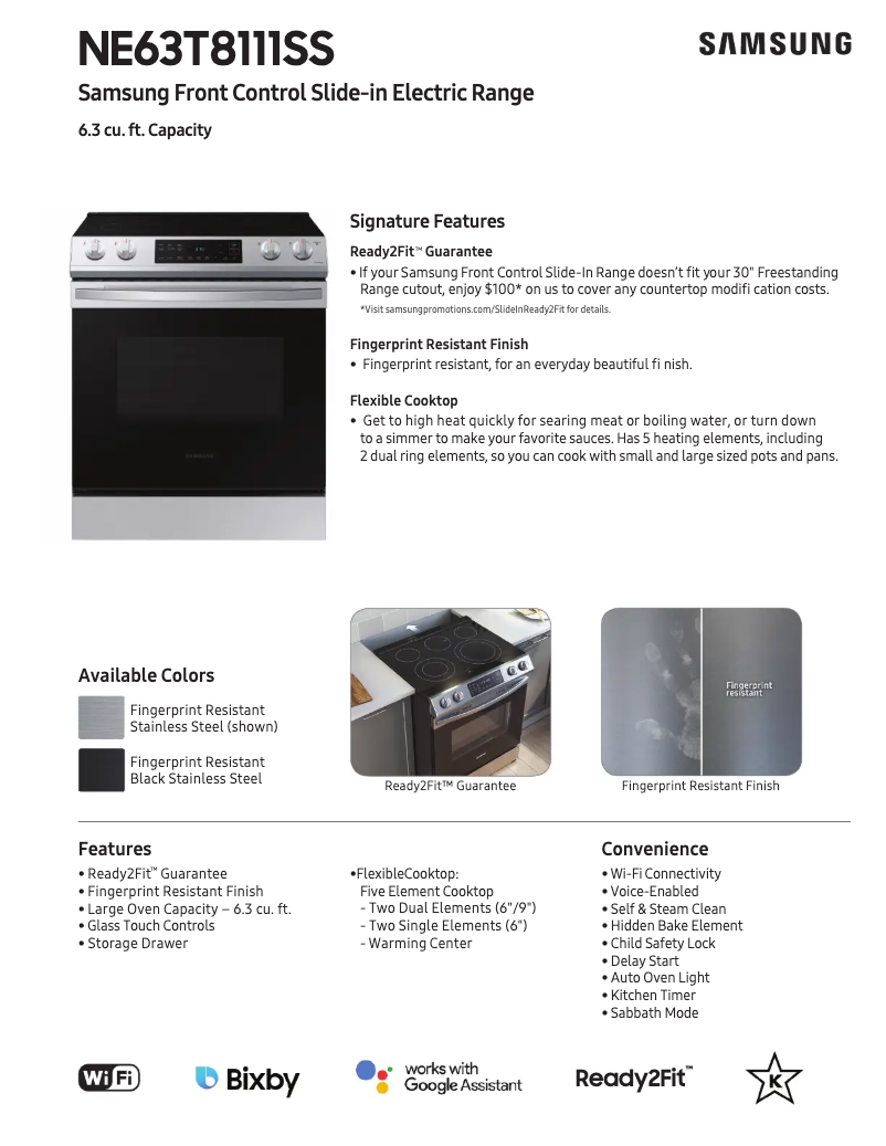 Page 1 de la notice Fiche technique Samsung NE63T8111SG