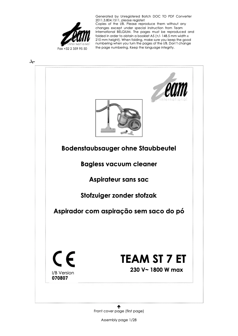 Page n°1 - Manuel utilisateur Team ST 7 ET