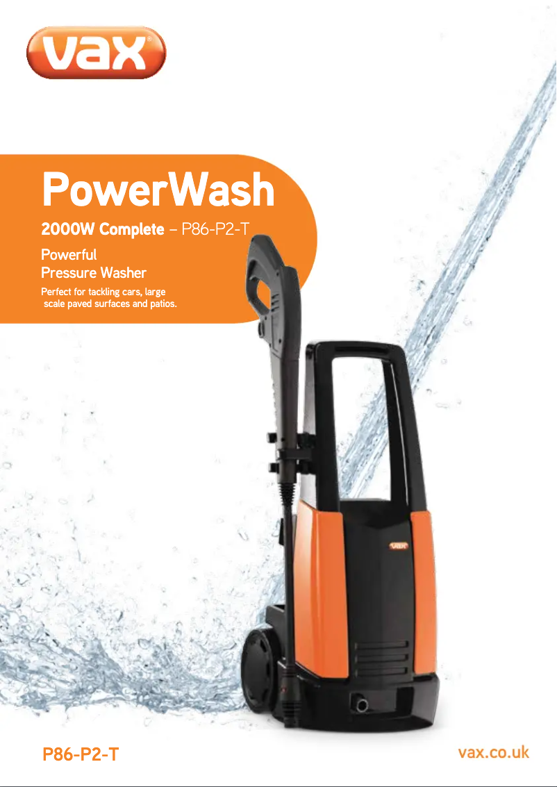 Page n°1 - Manuel utilisateur Vax PowerWash VPW2