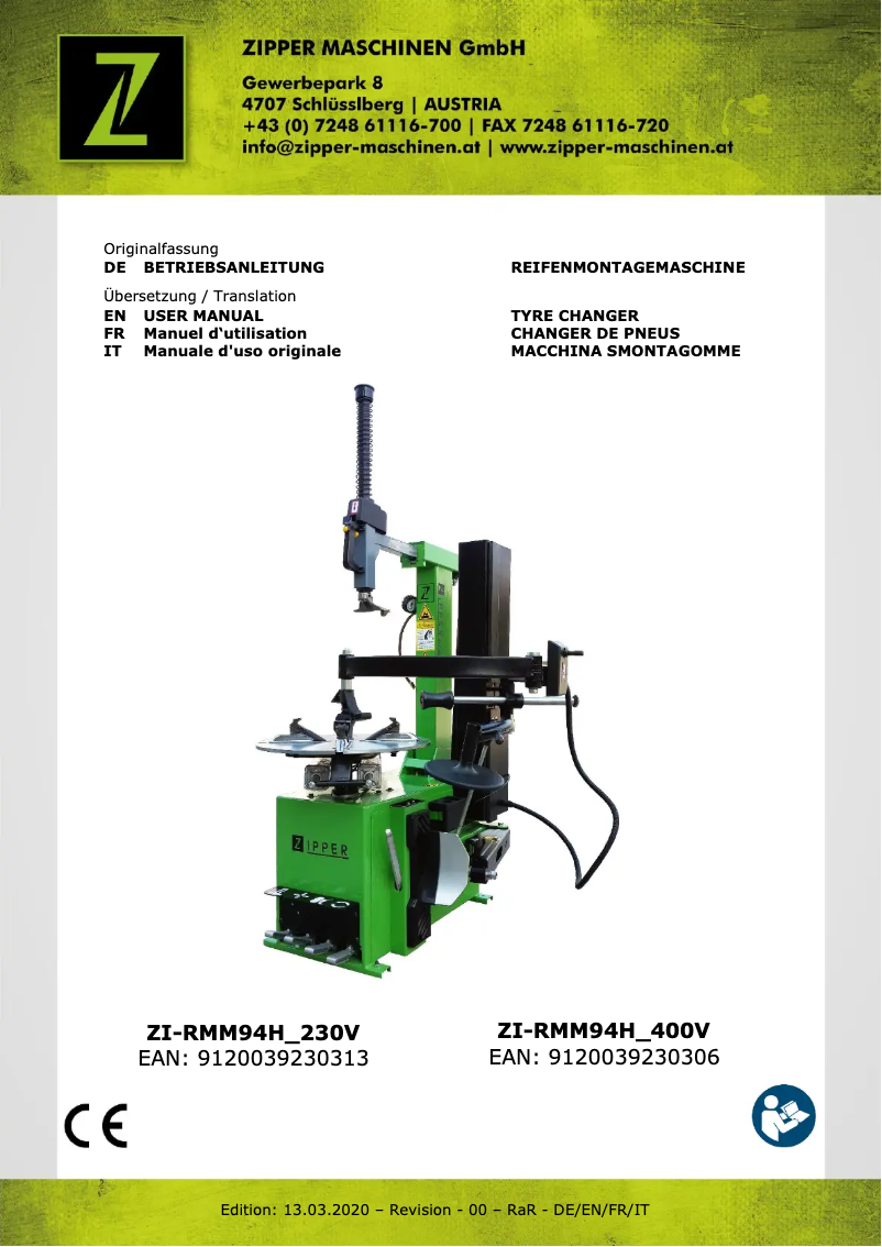 Page 1 de la notice Manuel utilisateur Zipper ZI-RMM94H_230V