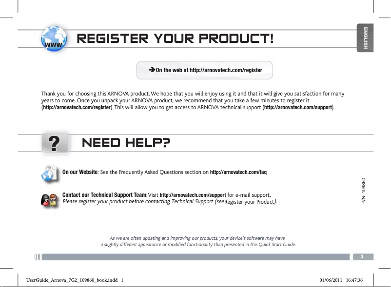 Page n°1 - Manuel utilisateur Arnova 7 G2