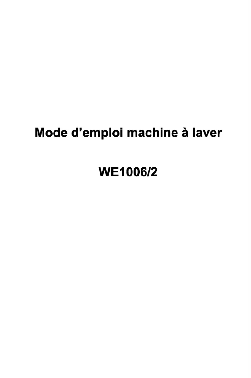 Page 1 de la notice Manuel utilisateur Welco WE1006/2