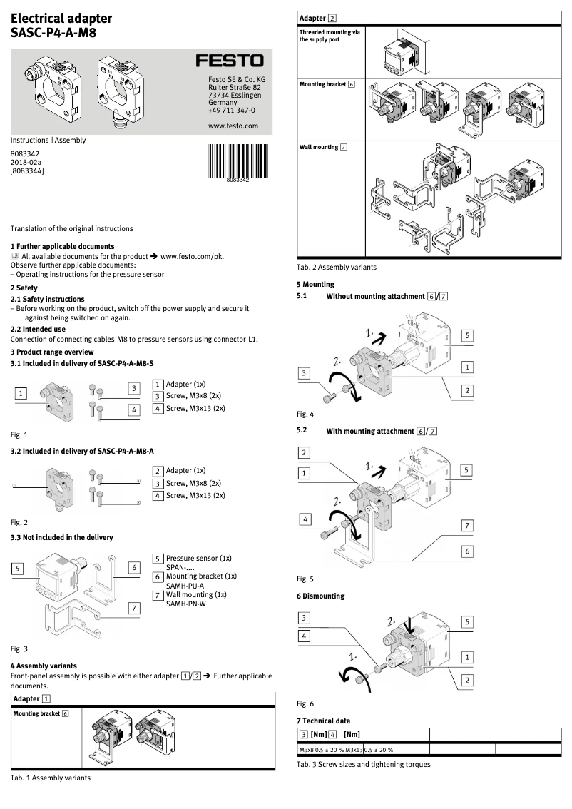 Page 1 de la notice Manuel utilisateur Festo SASC-P4-A-M8-S
