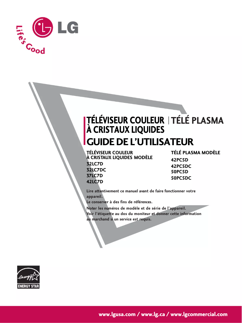 Page 1 de la notice Manuel utilisateur LG 32LC7D