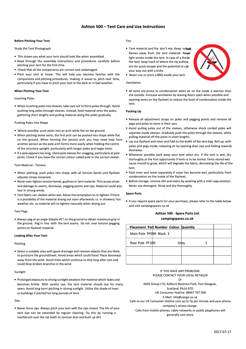 Page n°1 - Manuel utilisateur Vango Ashton 500