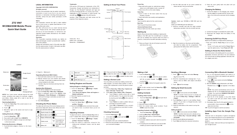 Image de la première page du manuel de l'appareil V987