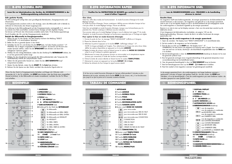 Page 1 de la notice Manuel utilisateur Sharp R-898WA