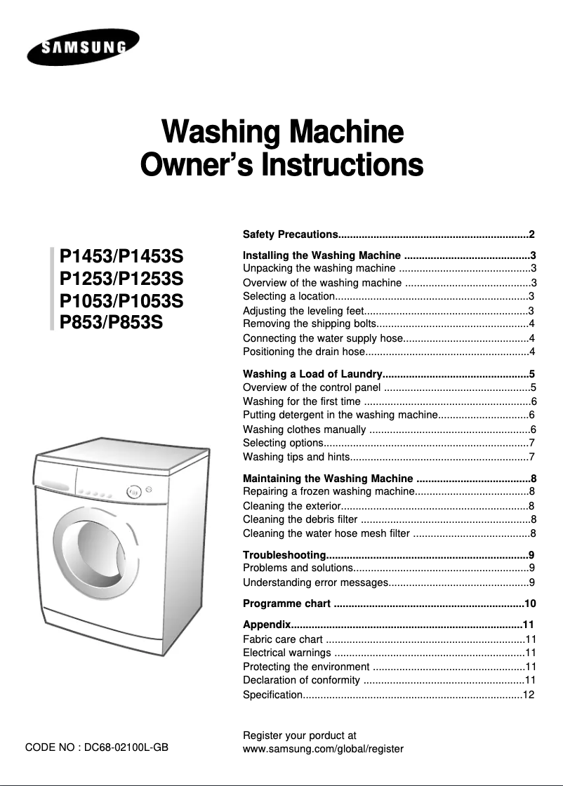 Page 1 de la notice Manuel utilisateur Samsung P1453S