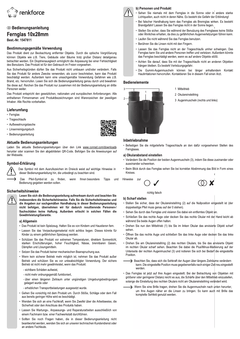 Page 1 de la notice Manuel utilisateur Renkforce 10x28mm