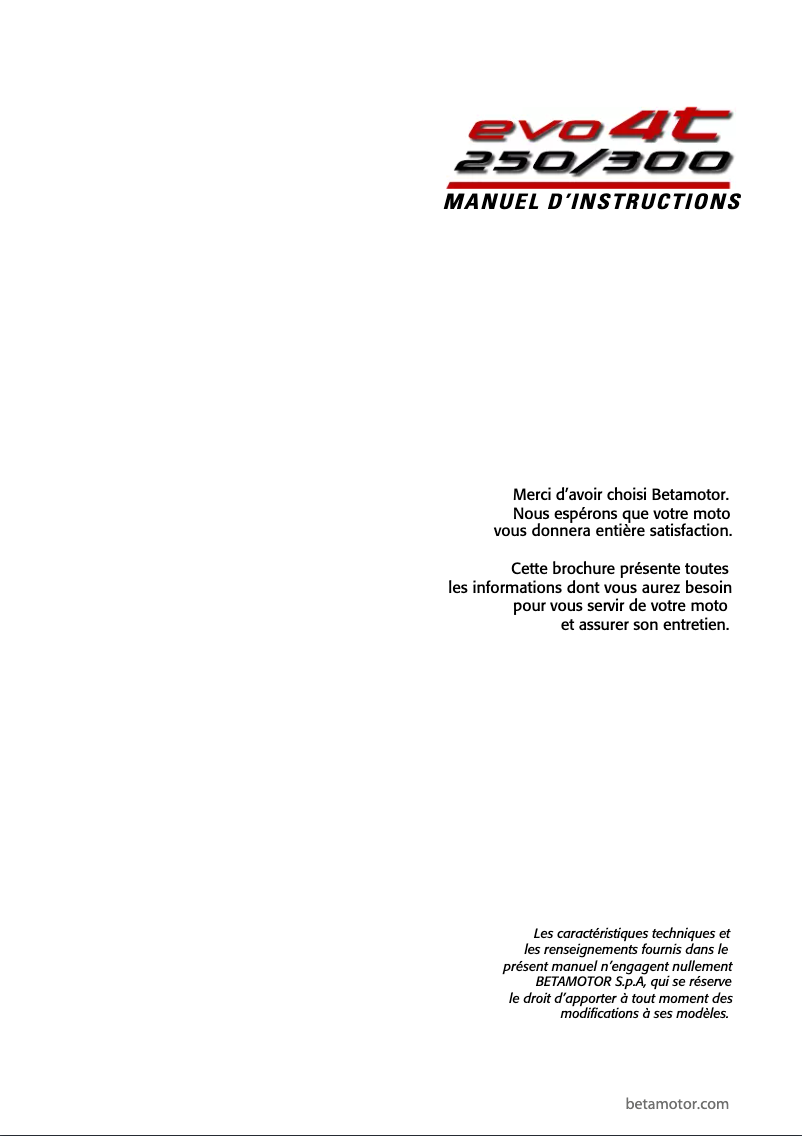 Page 1 de la notice Manuel utilisateur Beta EVO 300 4T (2010)