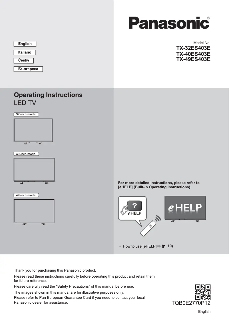 Imagen de la primera página del manual del dispositivo Viera TX-32ES403E