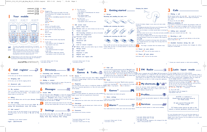 Page n°1 - Guide de démarrage rapide Alcatel One Touch 113