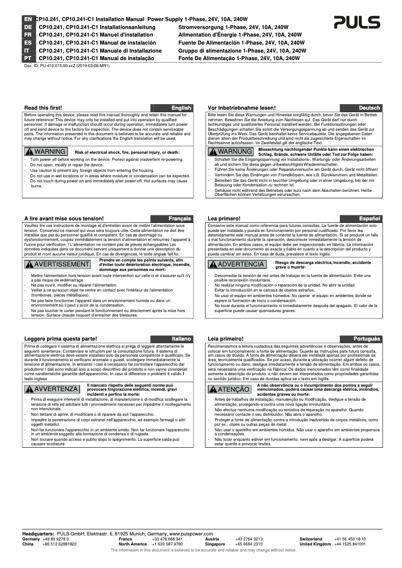 Image de la première page du manuel de l'appareil CP10.241