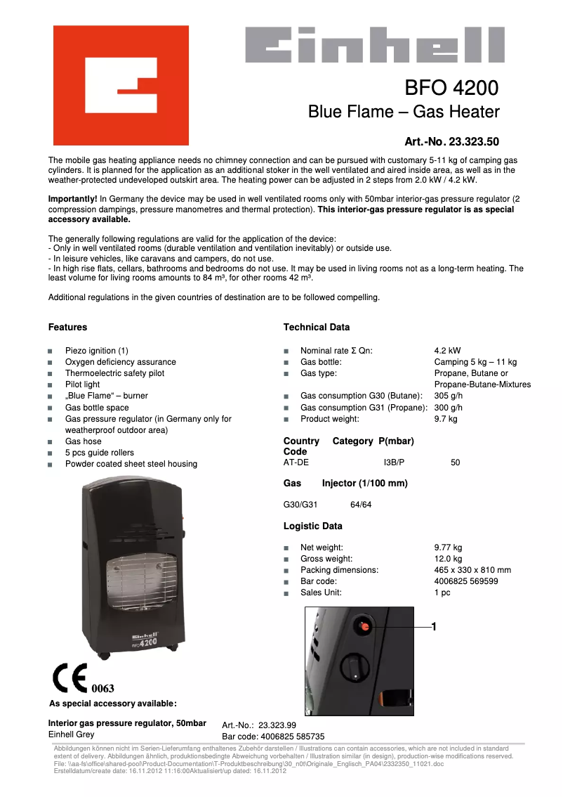 Page n°1 - Manuel utilisateur Einhell BFO 4200