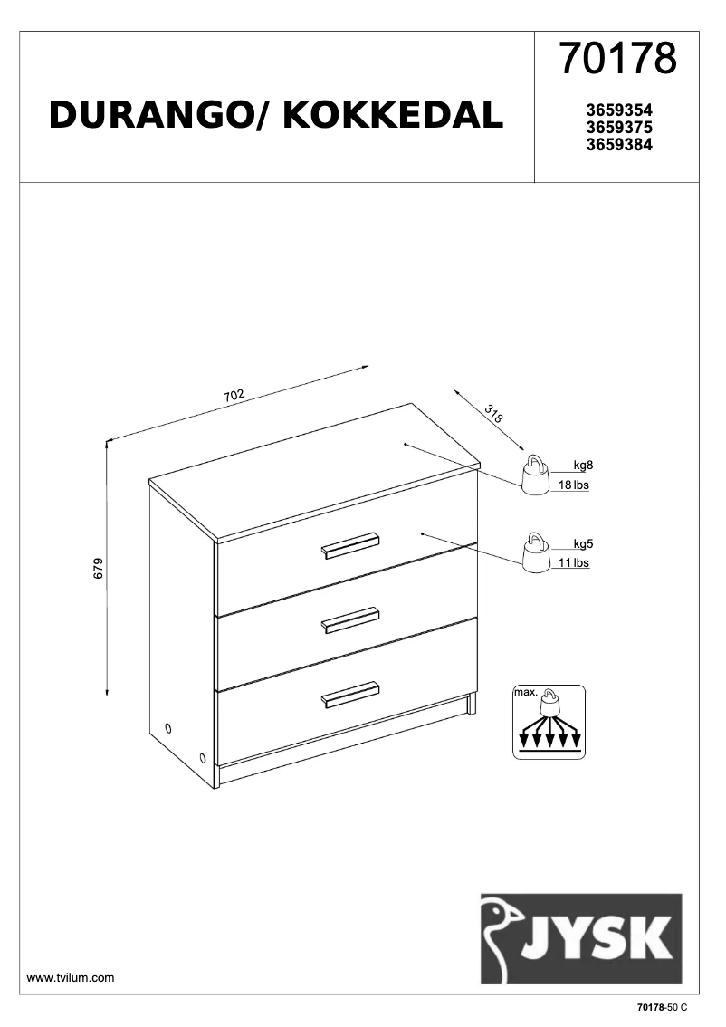 Page n°1 - Manuel utilisateur JYSK Kokkedal (71x68x32)