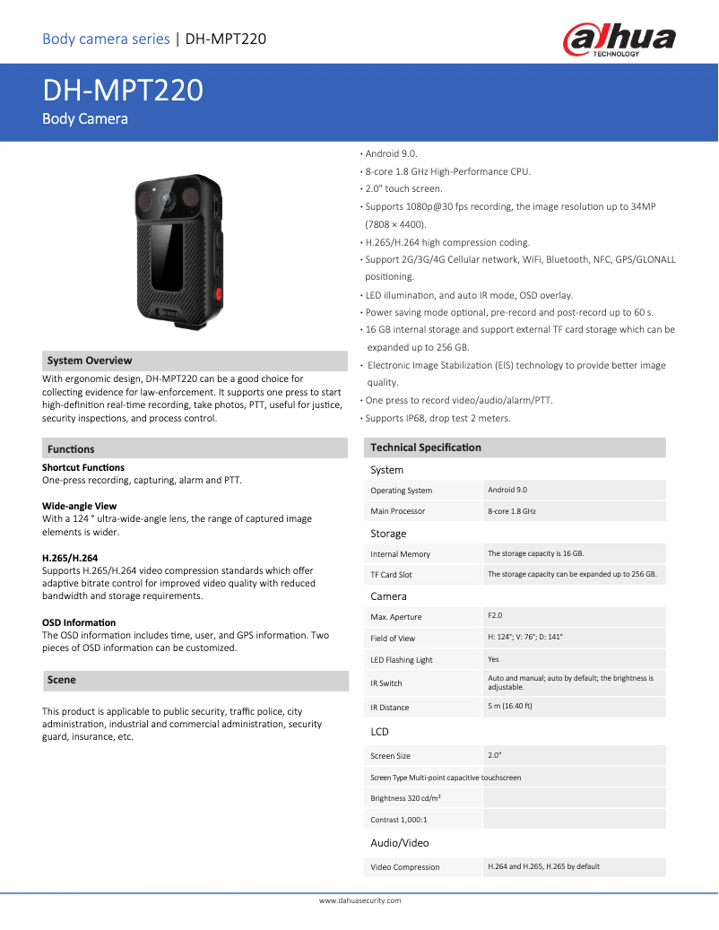 Page n°1 - Fiche technique Dahua Technology MPT220