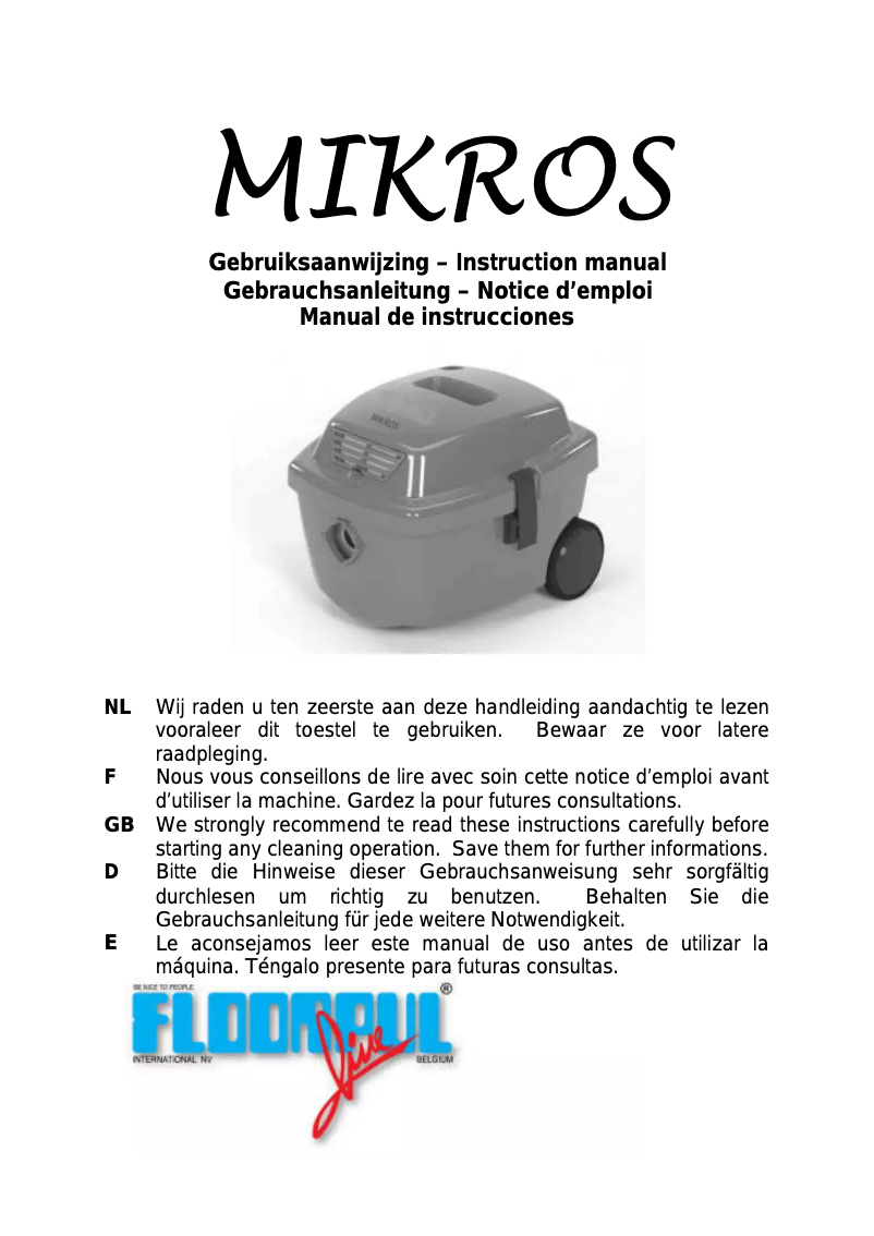 Page 1 de la notice Manuel utilisateur Floorpul Mikros