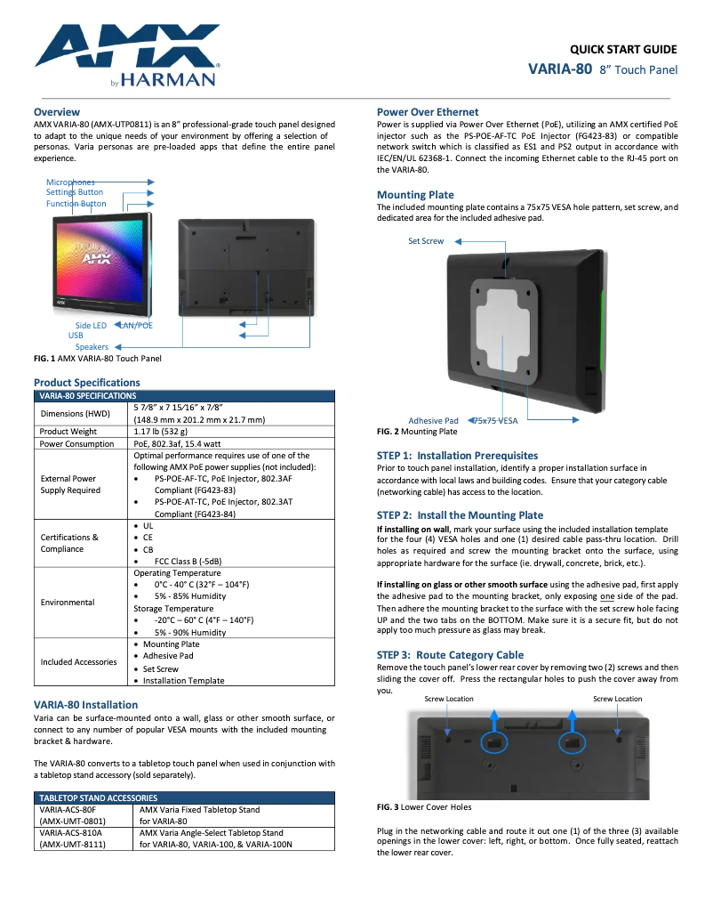 Page 1 de la notice Manuel utilisateur AMX VARIA-80