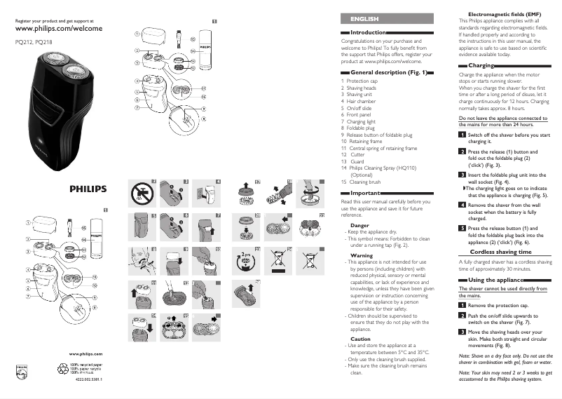 Page n°1 - Manuel utilisateur Philips PQ212 men's shaver