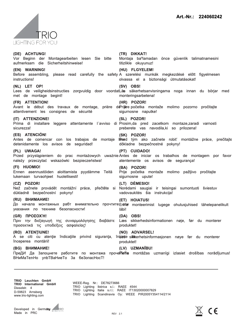 Page 1 de la notice Manuel utilisateur Trio Lighting Hoosic 224060242