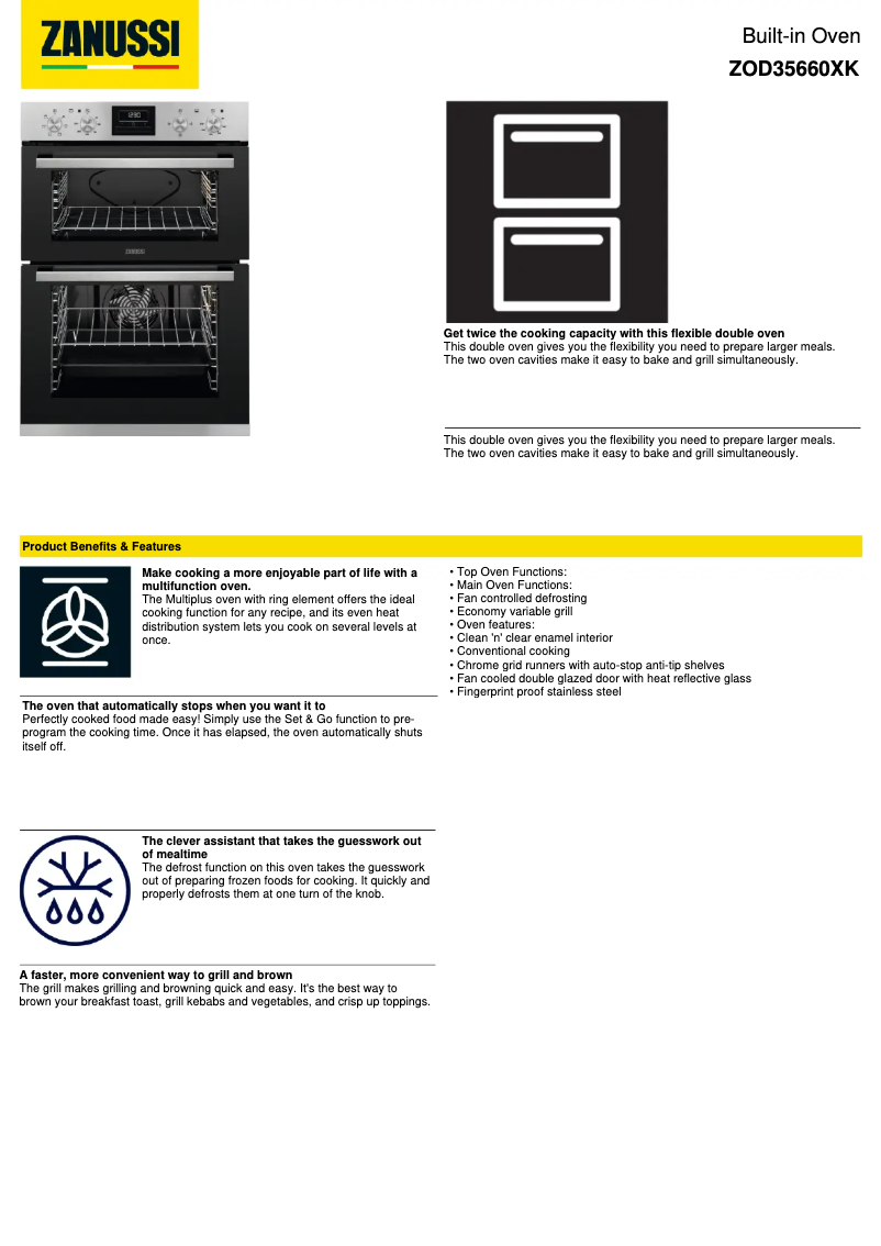 Page n°1 - Fiche technique Zanussi ZOD35660XK