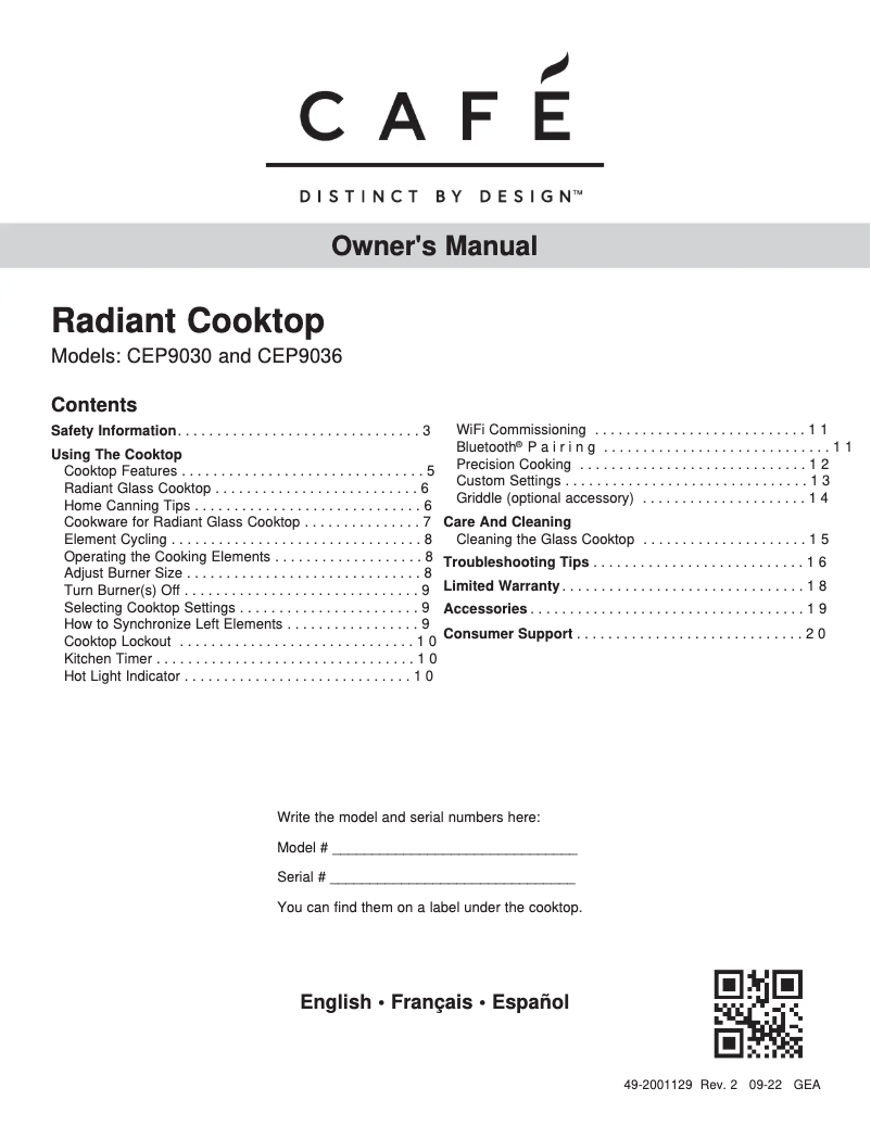 Page n°1 - Manuel utilisateur GE CEP90361TBB