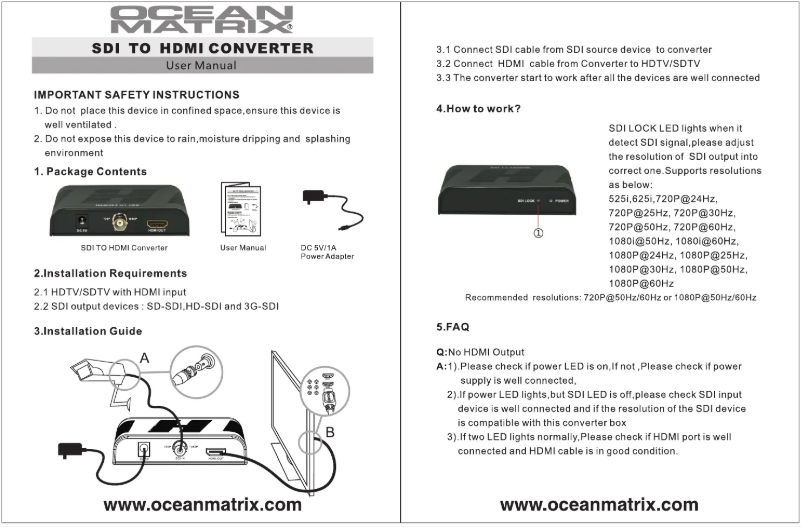 Page 1 de la notice Manuel utilisateur Ocean Matrix OMX-SDI-HDMI