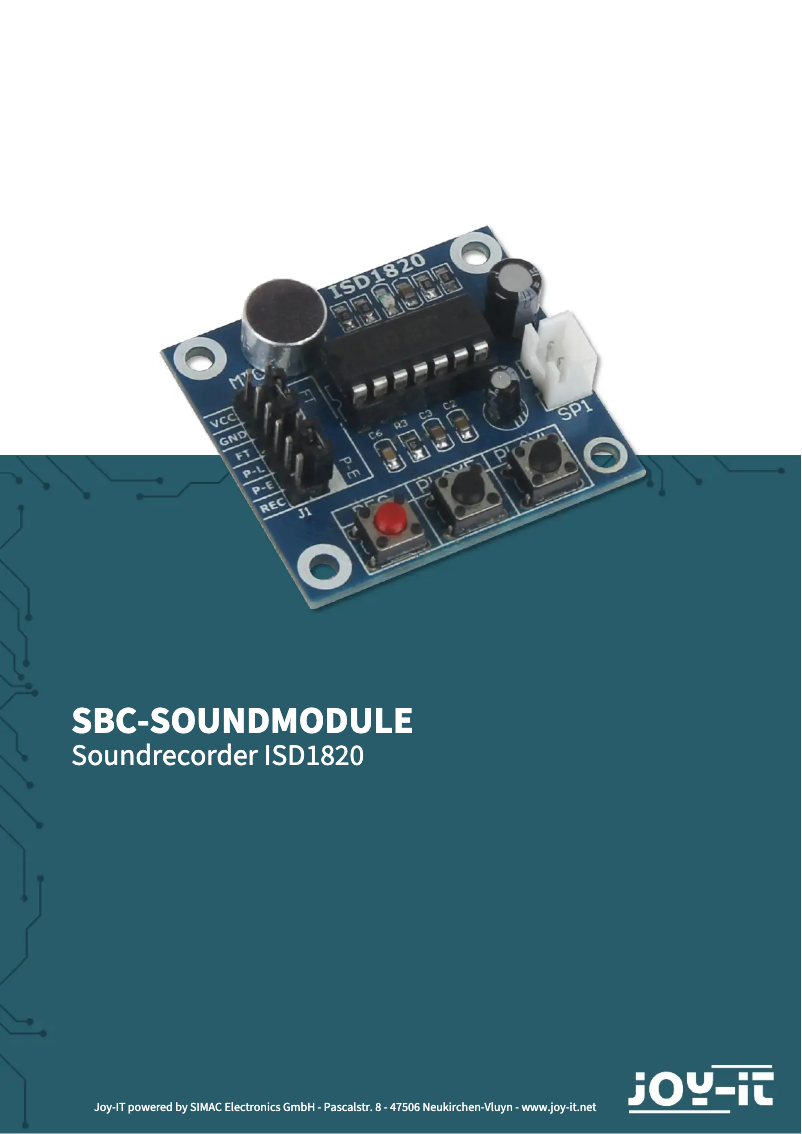 Page 1 de la notice Manuel utilisateur Joy-It SBC-SOUNDMODULE
