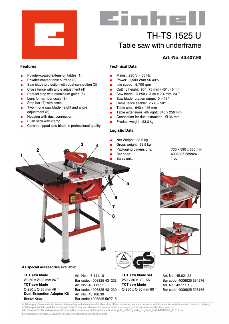 Image de la première page du manuel de l'appareil TH-TS 1525 U