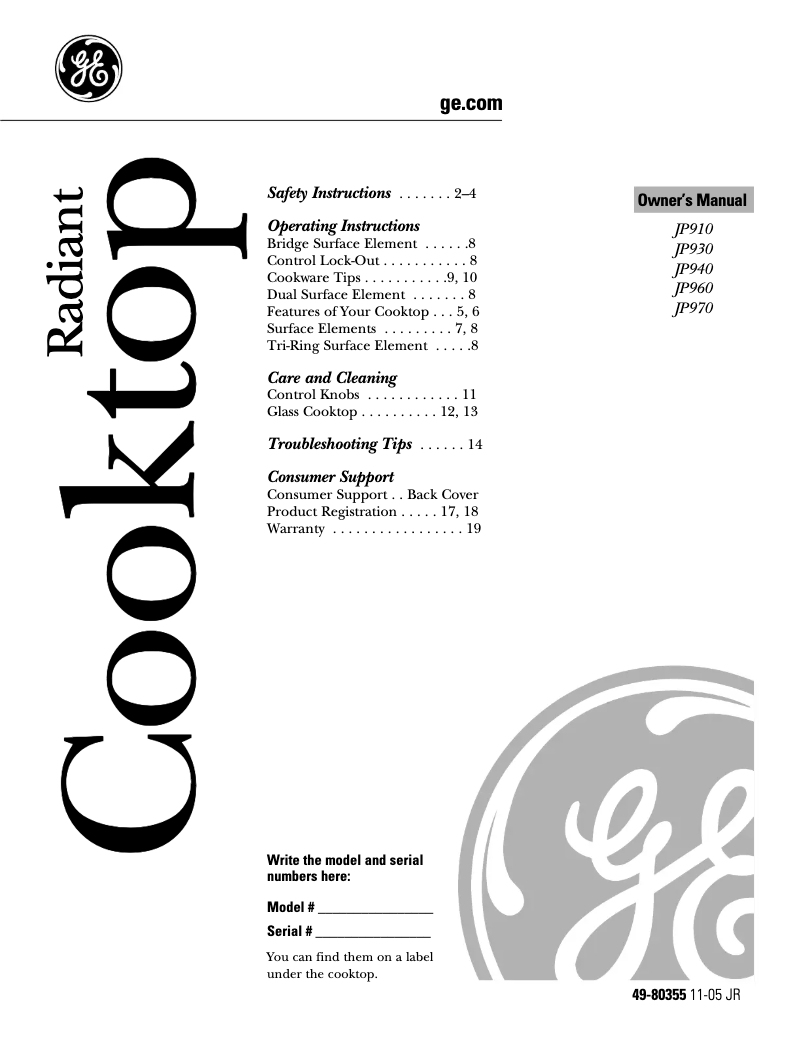 First page image of the manual for Profile JP930SLSS