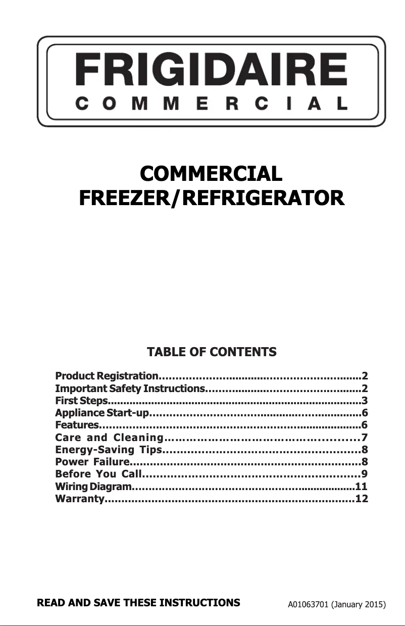 Page n°1 - Manuel utilisateur Frigidaire FCRS181RQ