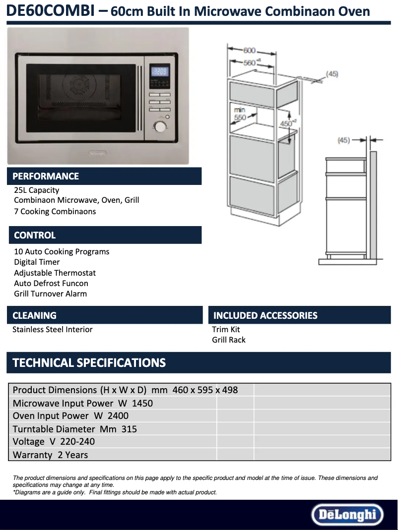 Page n°1 - Fiche technique DeLonghi DE60COMBI