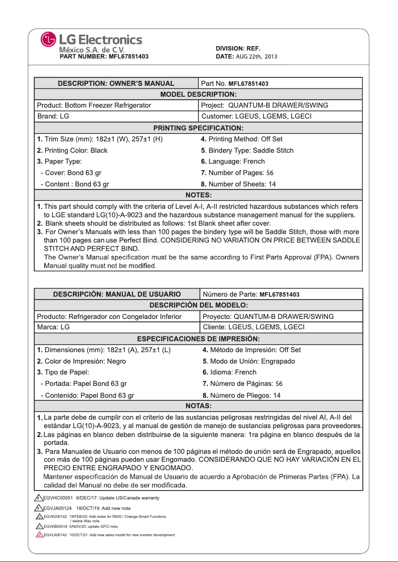 Page 1 de la notice Manuel utilisateur LG LRDNS2200S