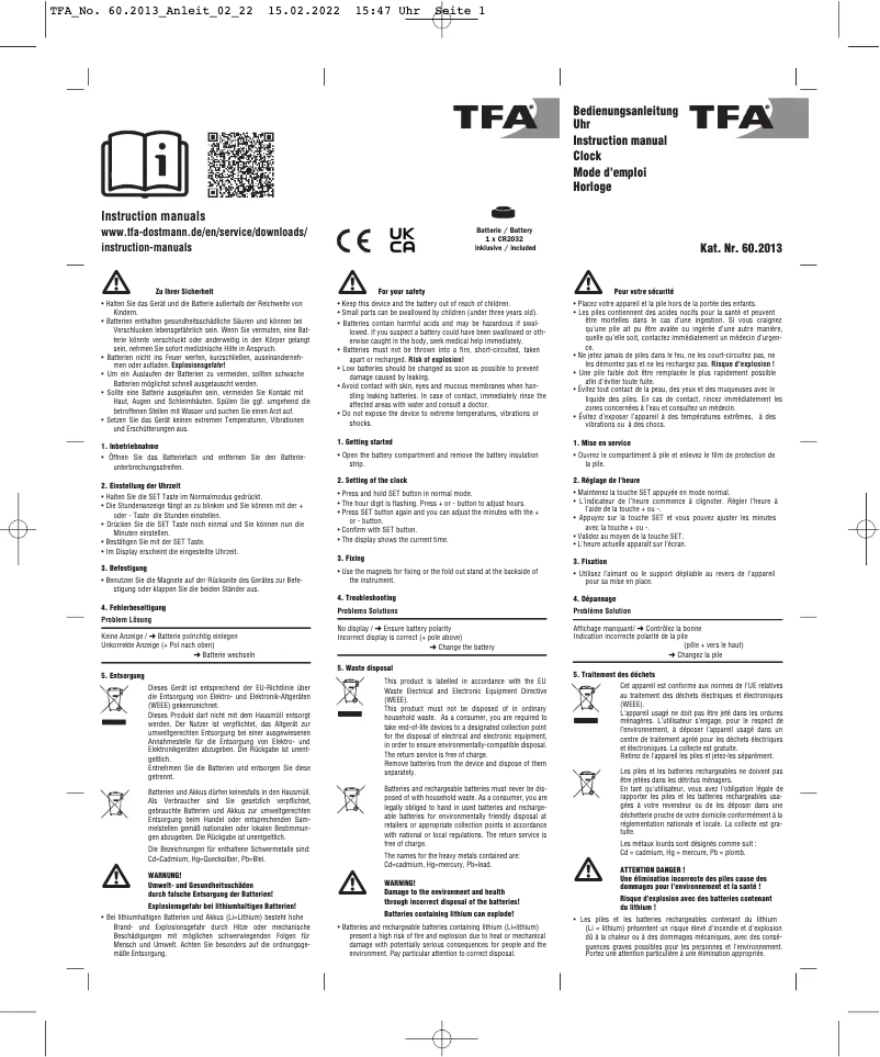 Image de la première page du manuel de l'appareil 60.2013.01