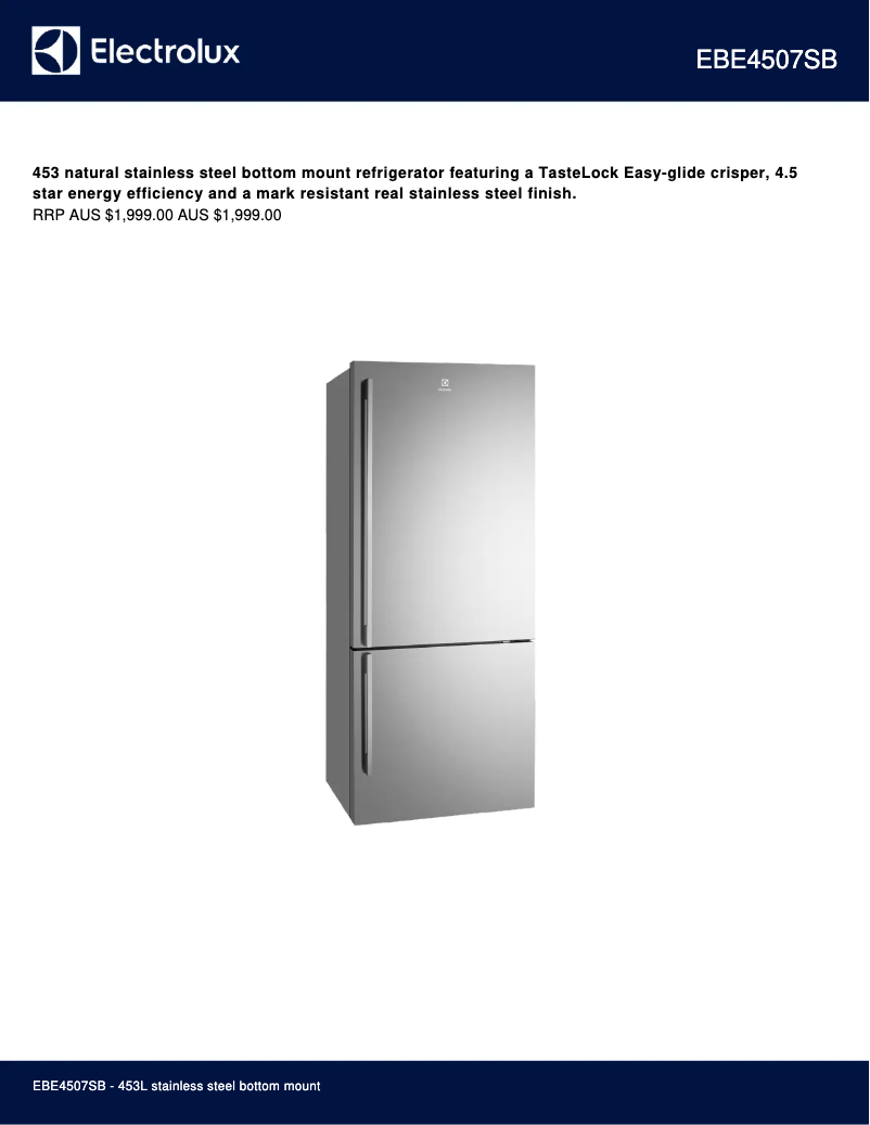 Page 1 de la notice Fiche technique Electrolux EBE4507SB