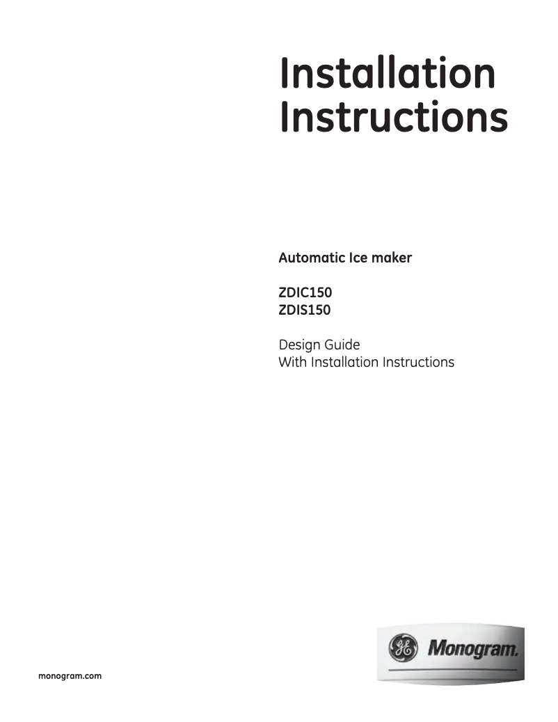Page 1 de la notice Guide d'installation GE ZDIS150ZSS