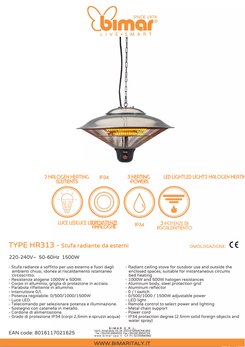 Page 1 de la notice Fiche technique Bimar HR313