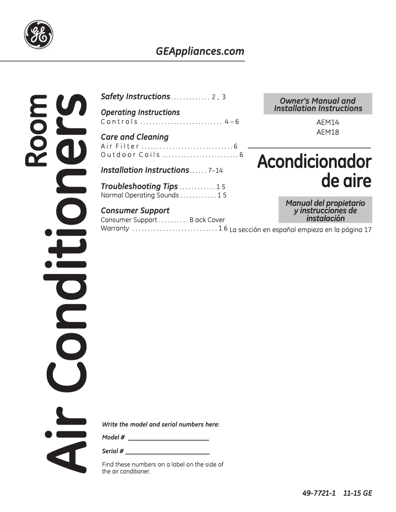 Page n°1 - Guide d'installation GE AEM18DP