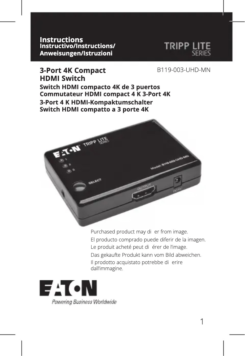 Page n°1 - Manuel utilisateur Tripp Lite B119-003-UHD-MN