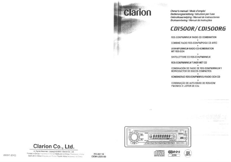 Page 1 of the manual User Manual Clarion CD1500R