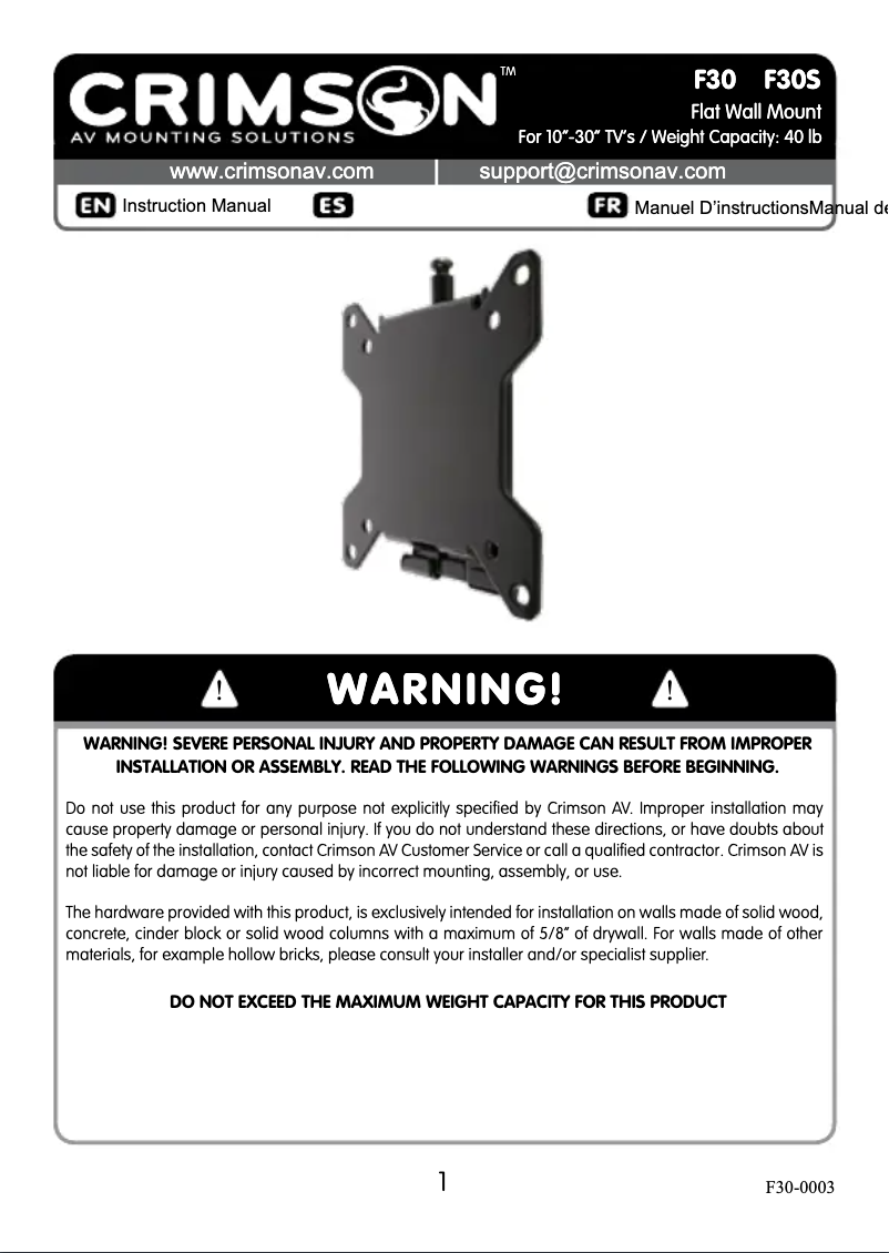 Page n°1 - Manuel utilisateur Crimson F30