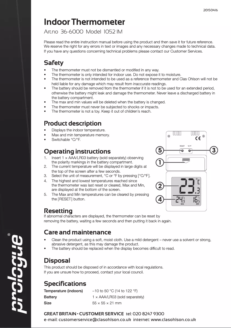 Page n°1 - Manuel utilisateur Prologue 1052 IM