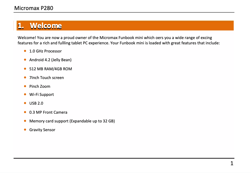 Image de la première page du manuel de l'appareil Funbook P280